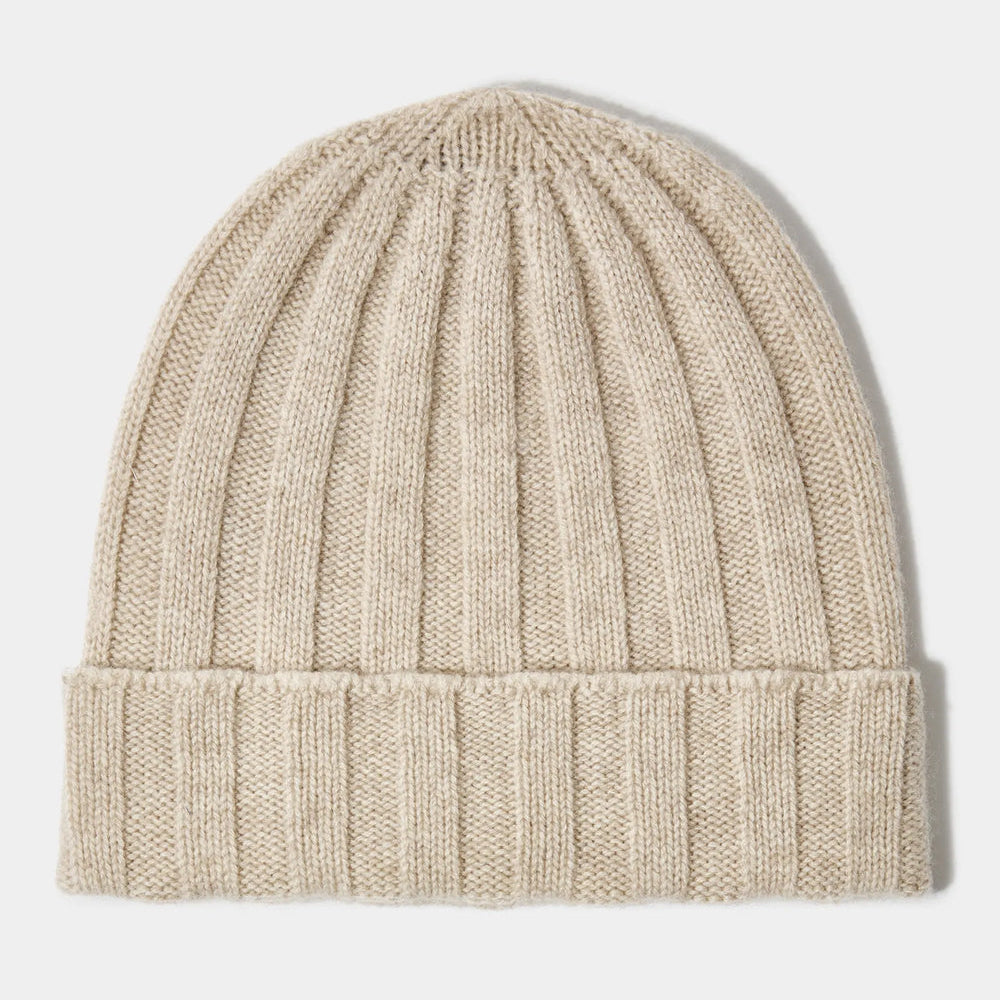 BEIGE CASHMERE RIB KNIT BEANIE
