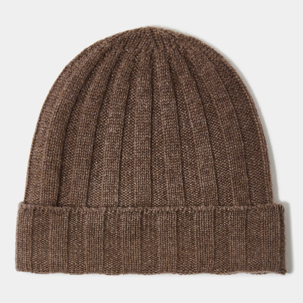 BEIGE CASHMERE RIB KNIT BEANIE